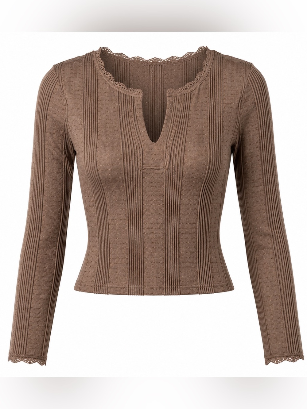 Altar'd State Brown Ribbed Long Sleeve Fitted Top XS Small